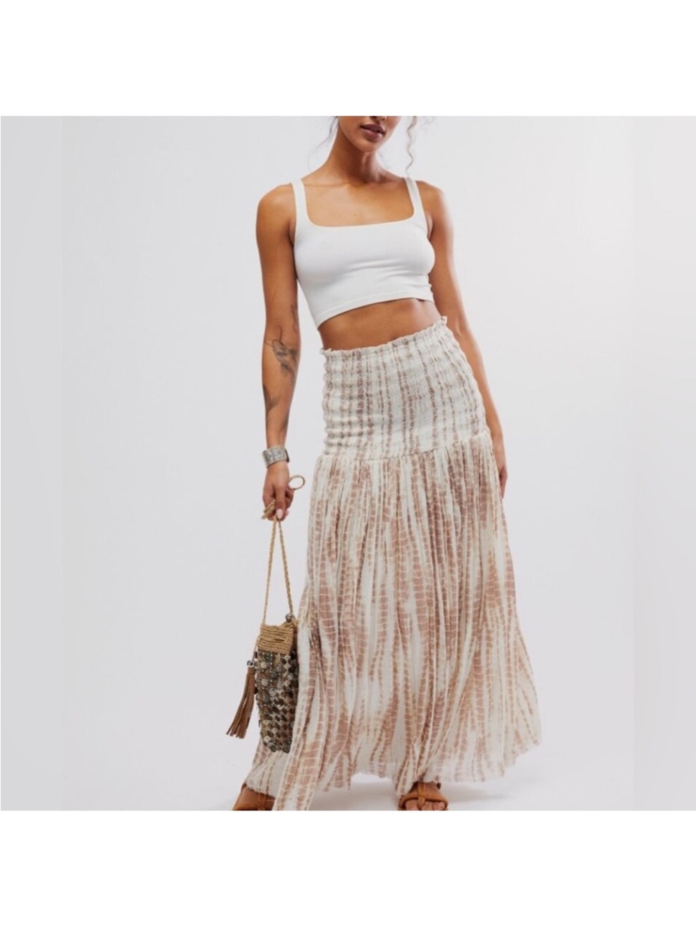 FREE PEOPLE FP One Ravenna Printed Convertible Maxi Skirt / Soft Mauve Combo